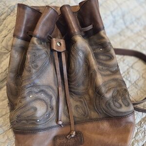 Faura PIKOLINOS Boho Designer Green Studded Backpack Purse (Orig $375)